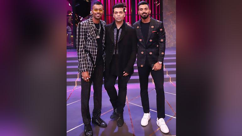 Cricketers Hardik Pandya and K L Rahul and filmmaker Karan Johar