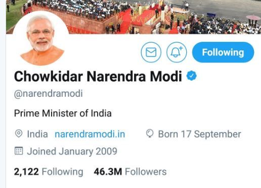 PM renames Twitter handle; top BJP leaders follow