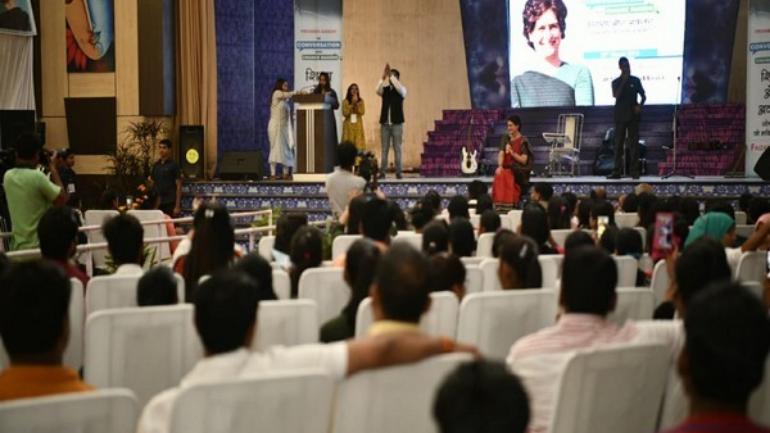 Priyanka Gandhi Vadra interacting with students