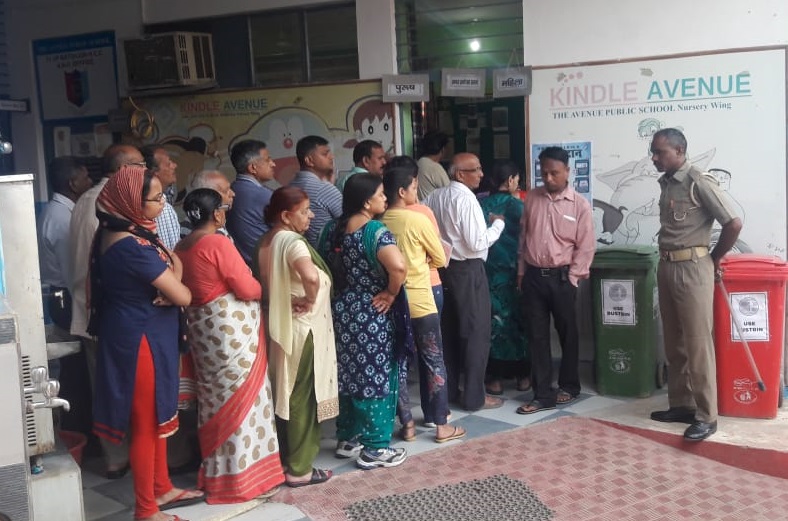 People Standing in queue to cast their vote in Meerut