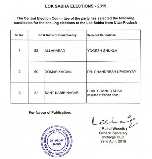 List of candidates