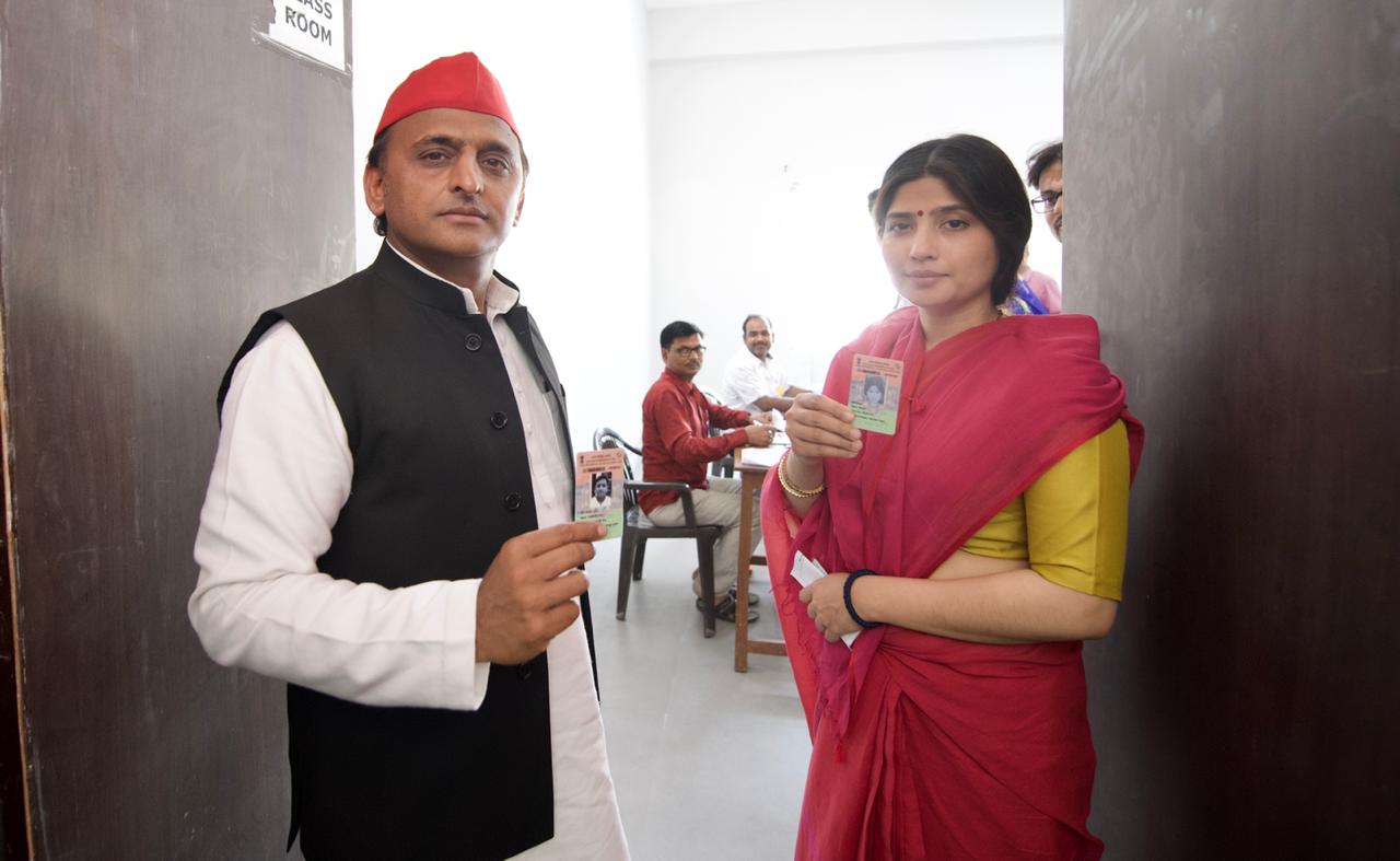 Akhilesh Yadav and his wife Dimple Yadav cast their vote