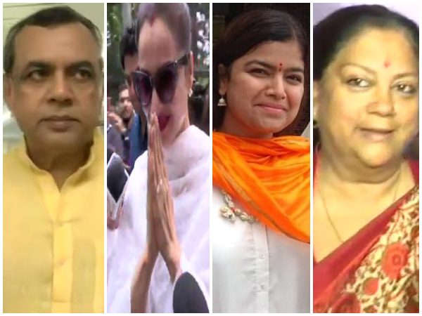 Actor-turned politician Paresh Rawal, actor Rekha, BJP leader Poonam Mahajan and former Rajasthan CM Vasundhara Raje at polling stations