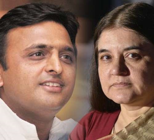 Samajwadi Party president Akhilesh Yadav and Union minister Maneka Gandhi