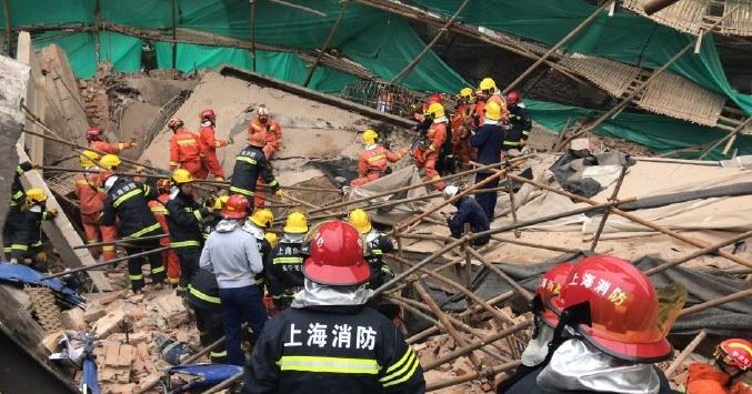 Site where a building collapsed, in Shanghai