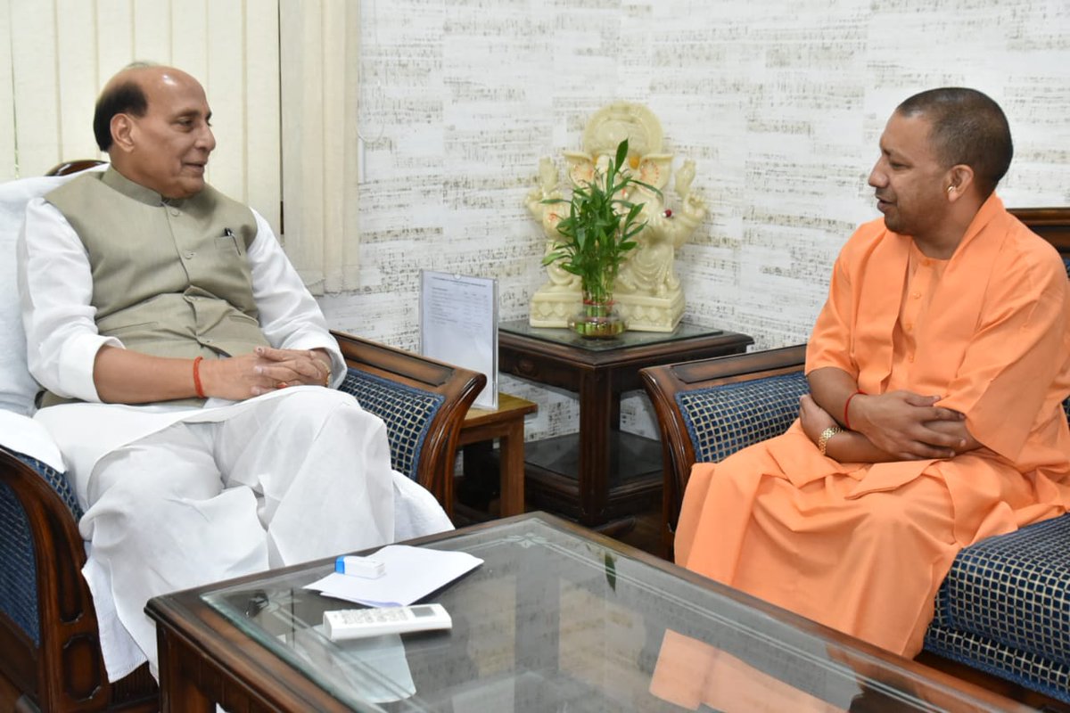 Uttar Pradesh Chief Minister Yogi Adityanath meets Defence Minister Rajnath Singh