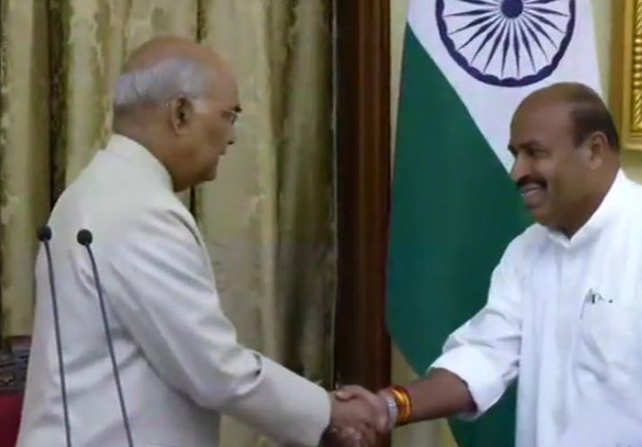 Former Union Minister and seven-time MP Virendra Kumar takes oath