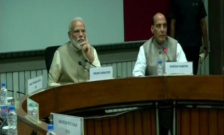 Prime Minister Narendra Modi and Defence Minister Rajnath Singh attending the meeting of heads of all political parties in New Delhi on June 19