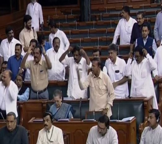 Opposition MPs continue to protest in Lok Sabha on Wednesday