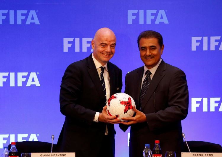 FIFA President Gianni Infantino and All India Football Federation (AIFF) President Praful Patel