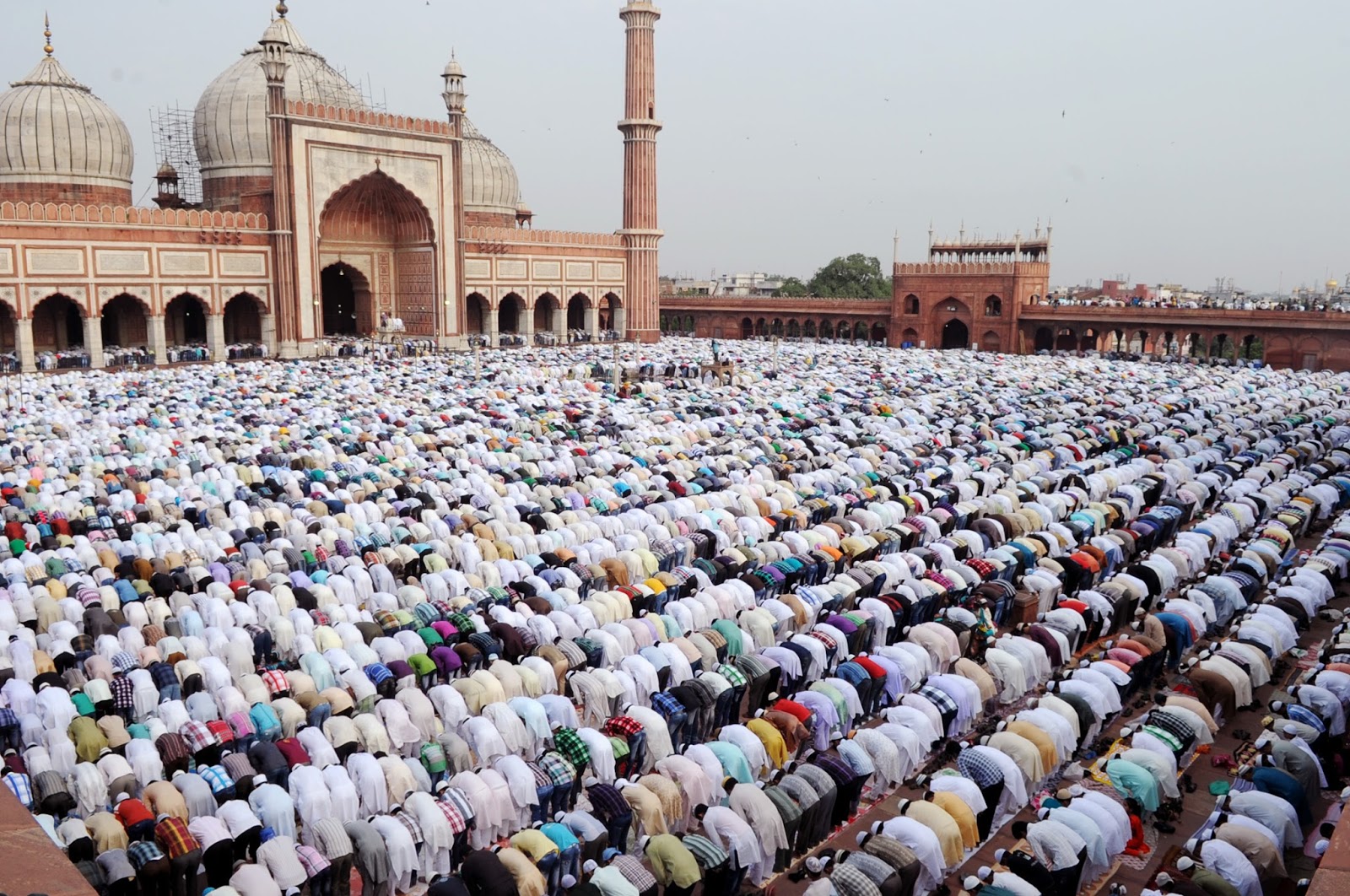 People offer namaz at Jama Masjid on Eid Al Adha