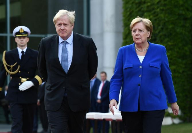 German Chancellor Angela Merkel and Britain's Prime Minister Boris Johnson