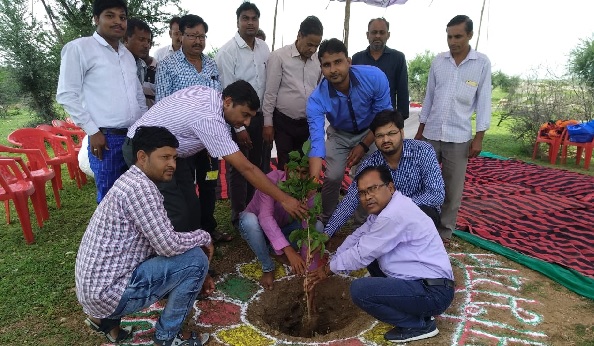 वृक्षारोपण करते अधिकारी