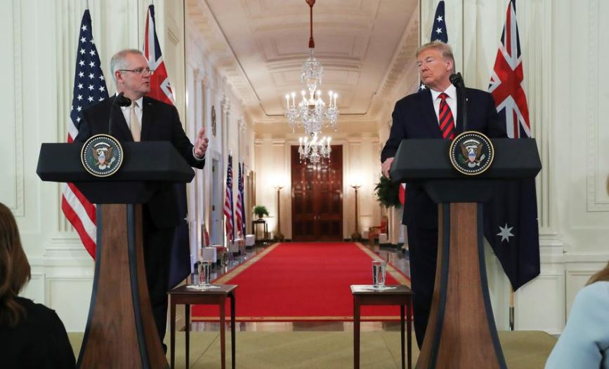 Australia's Prime Minister Scott Morrison speaks during a news conference with U.S. President Donald Trump