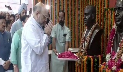 Amit Shah paid tributes to Pt Deen Dayal Upadhyaya and Syama Prasad Mukherjee at BJP Headquarter