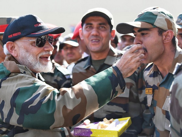 PM Narendra Modi with Army jawans in Rajouri district of J-K