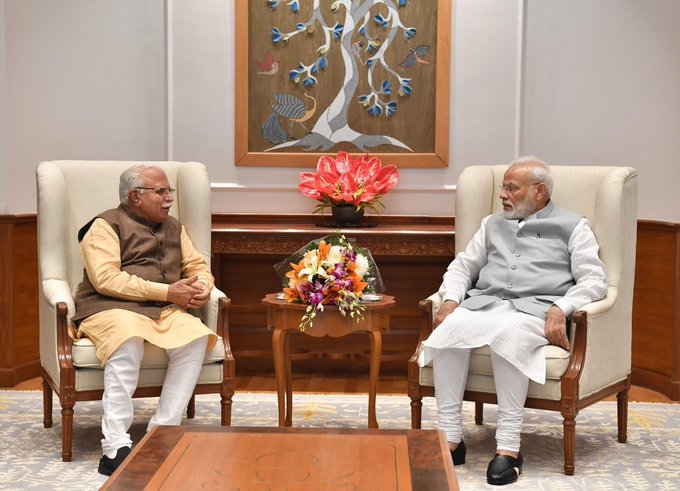 Haryana Chief Minister Manohar Lal Khattar meets  Prime Minister Narendra Modi