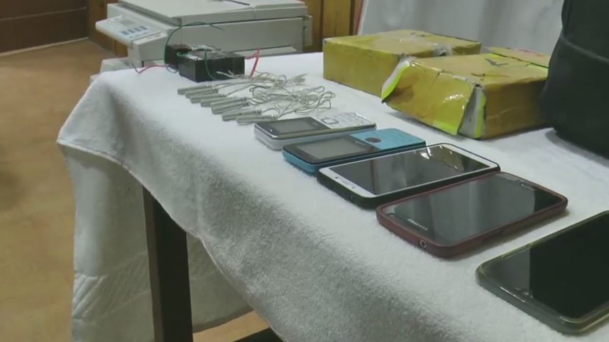 The seized items on display after five PLA members were arrested