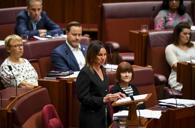 Crossbench Senator Jacqui Lambie speaks during debate in the Senate chamber at Parliament House in Canberra