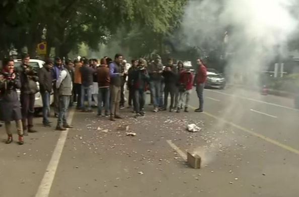 Congress workers celebrating outside AICC office on Monday