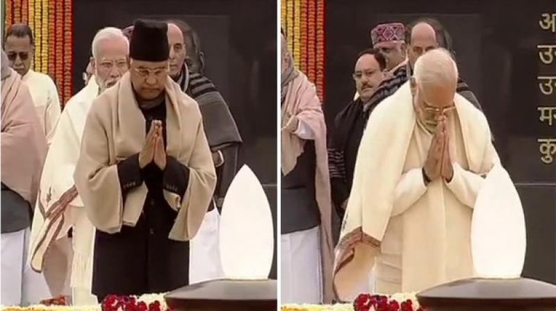 President Ram Nath Kovind and Prime Minister Narendra at the 'Sadaiv Atal' memorial in New Delhi on Wednesday