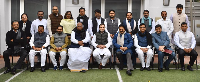 Newly elected Congress Ministers in Maharashtra with Congress leader Rahul Gandhi