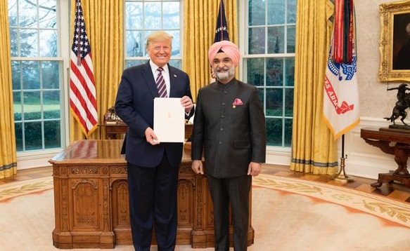 India's new Ambassador to the United States presents his credentials to US President Donald Trump