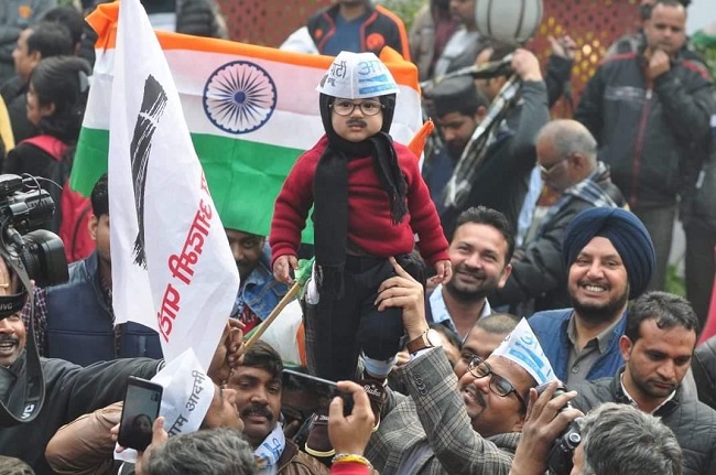 AAP working celebrating victory at AAP Headquarters