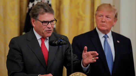 US Energy Secretary Dan Brouillette with US President Donald Trump at an interaction with business leaders