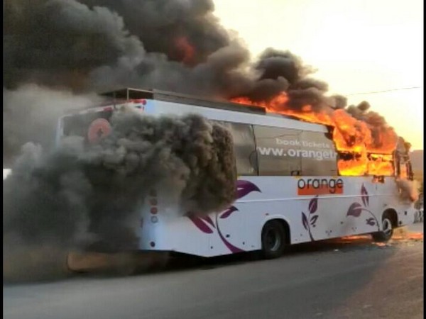 Bus catches fire in Hyderabad