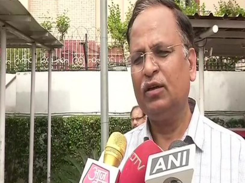 Delhi Health Minister Satyendar Jain speaking to media on Thursday.