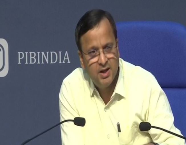 Lav Aggarwal, Joint Secretary, Ministry of Health and Family Welfare, addressing a press conference in New Delhi on Friday