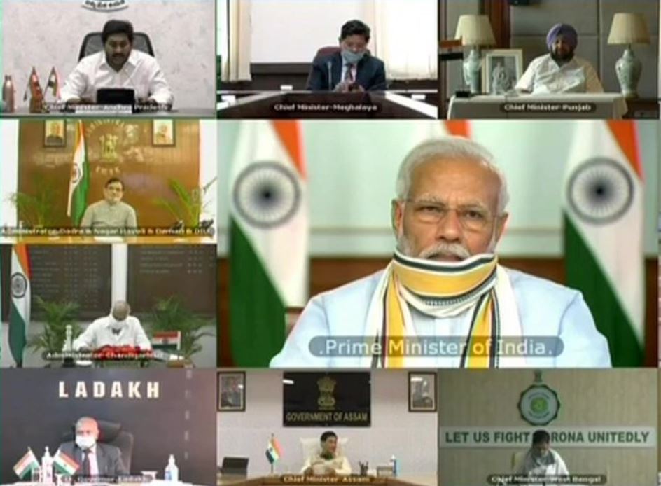 Prime Minister Narendra Modi  interacting via video conference with State CMs