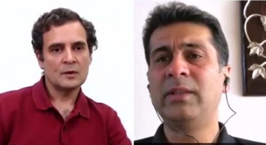 Congress leader Rahul Gandhi and Rajiv Bajaj