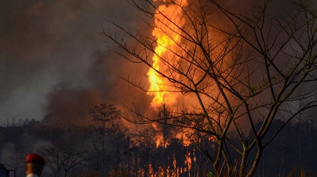 Fire broke out in gas well