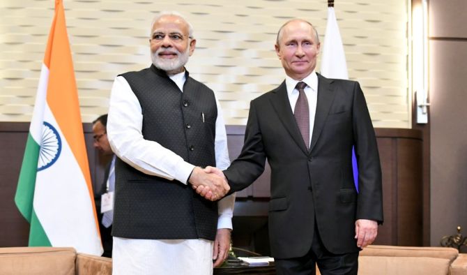 Russian President Vladimir Putin  and Prime Minister Narendra Modi