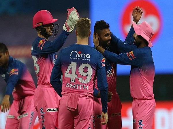 Shreyas Gopal of Rajasthan Royals celebrates the wicket of Mumbai Indians skipper Rohit Sharma