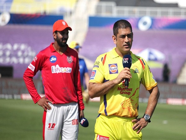 MS Dhoni during toss in thr fixture between CSK and KXIP