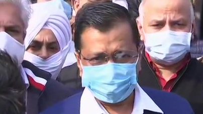 Delhi Chief Minister Arvind Kejriwal during his visit to Guru Teg Bahadur Memorial near the Singhu border (Delhi-Haryana border).