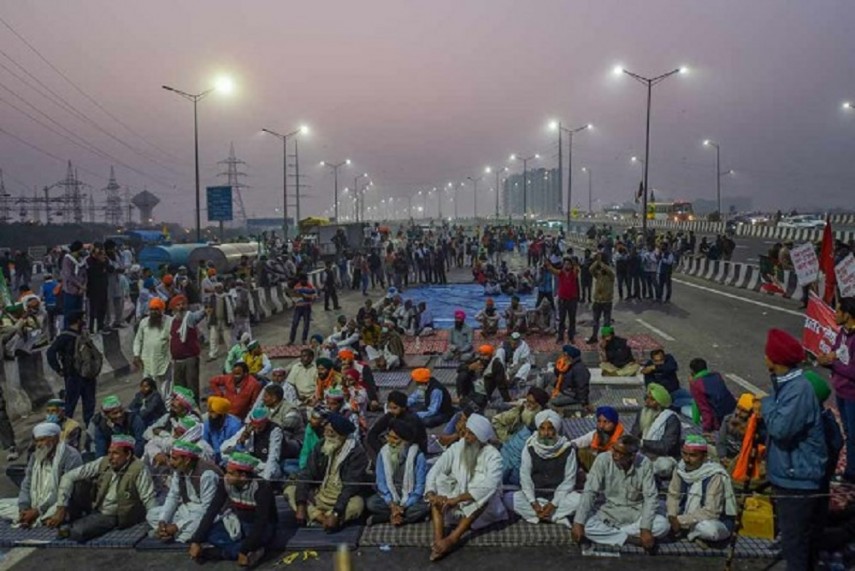 Visual of protesting farmers at Singhu border