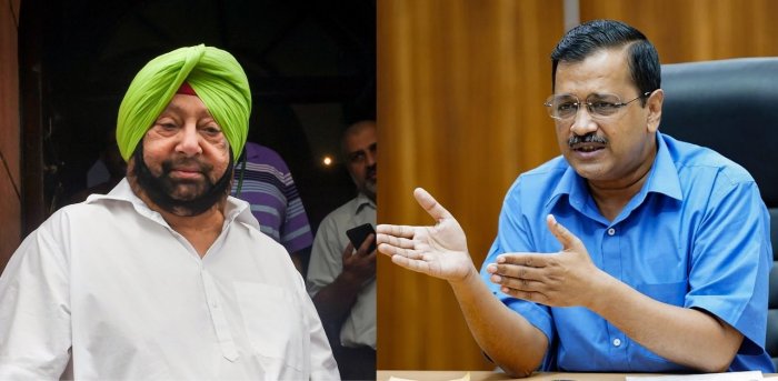 Delhi Chief Minister Arvind Kejriwal  and Punjab Chief Minister Captain (retired) Amarinder Singh