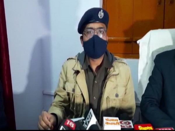 SSP Sankalp Sharma speaking to reporters in Badaun on Wednesday.