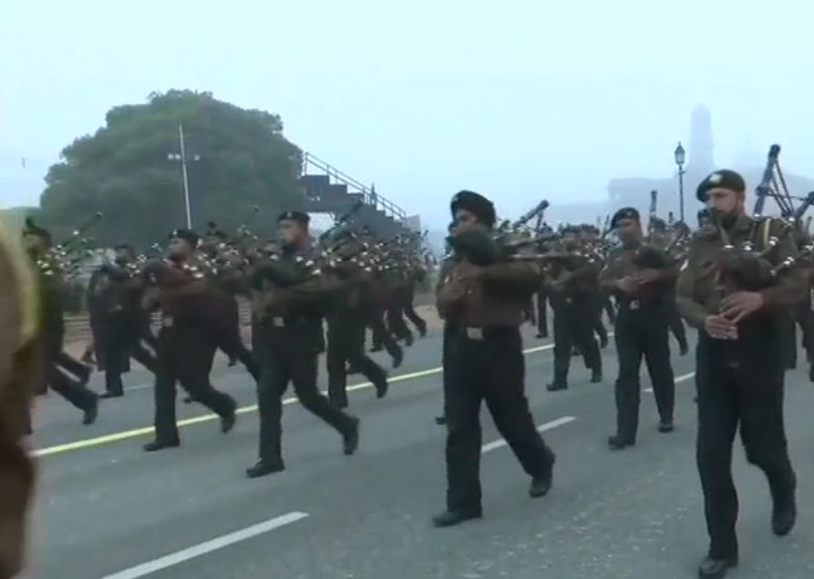 Security forces carry out Republic Day parade rehearsals at Rajpath.