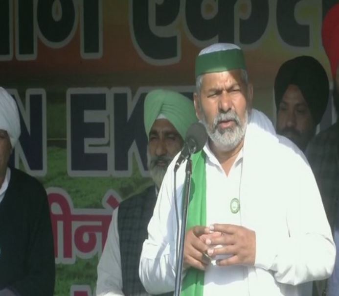 Bharatiya Kisan Union (BKU) leader Rakesh Tikait speaking at Ghazipur protest site