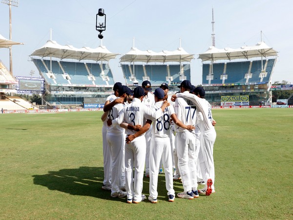 Indian players in a huddle (Photo/ BCCI Twitter)