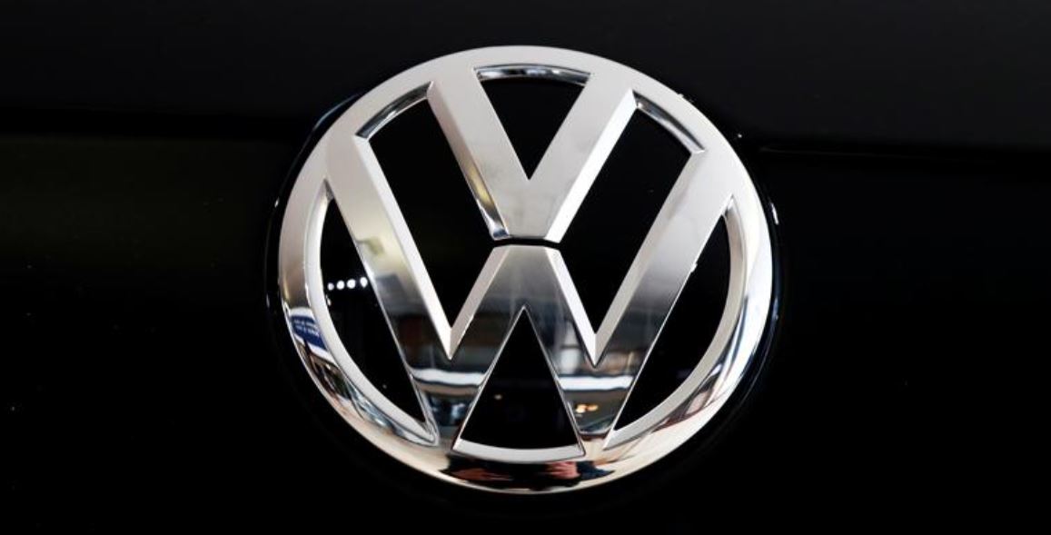 The logo of German carmaker Volkswagen is seen on car in a showroom of a Volkswagen car dealer in Brussels