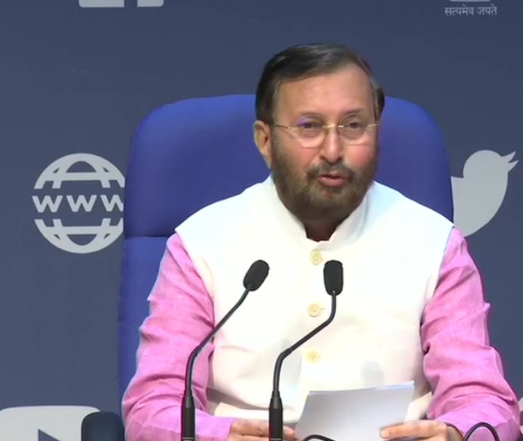 nion Minister Prakash Javadekar speaking reporters