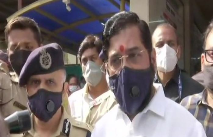 Maharashtra Minister Eknath Shinde speaking to media