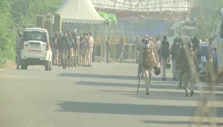 Visual of security arrangements at Delhi's Singhu border.