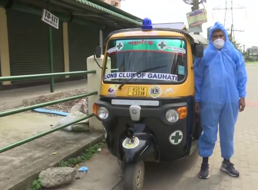 Newly launched COVID auto ambulance by the Lions Club of Gauhati on Sunday.